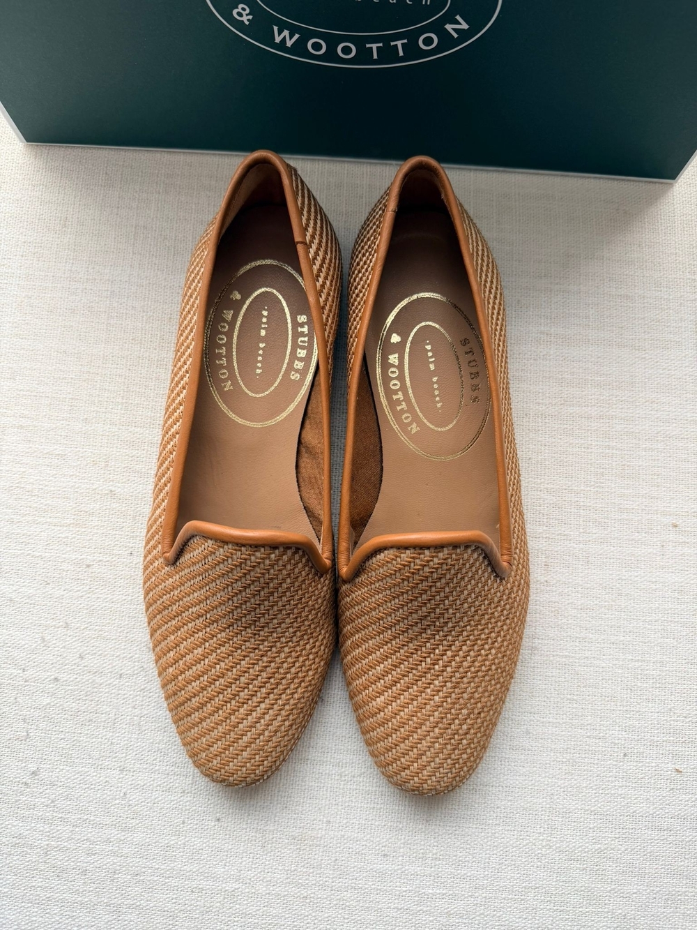 Stubbs & Wootton Woven Tan Slip-On Loafers